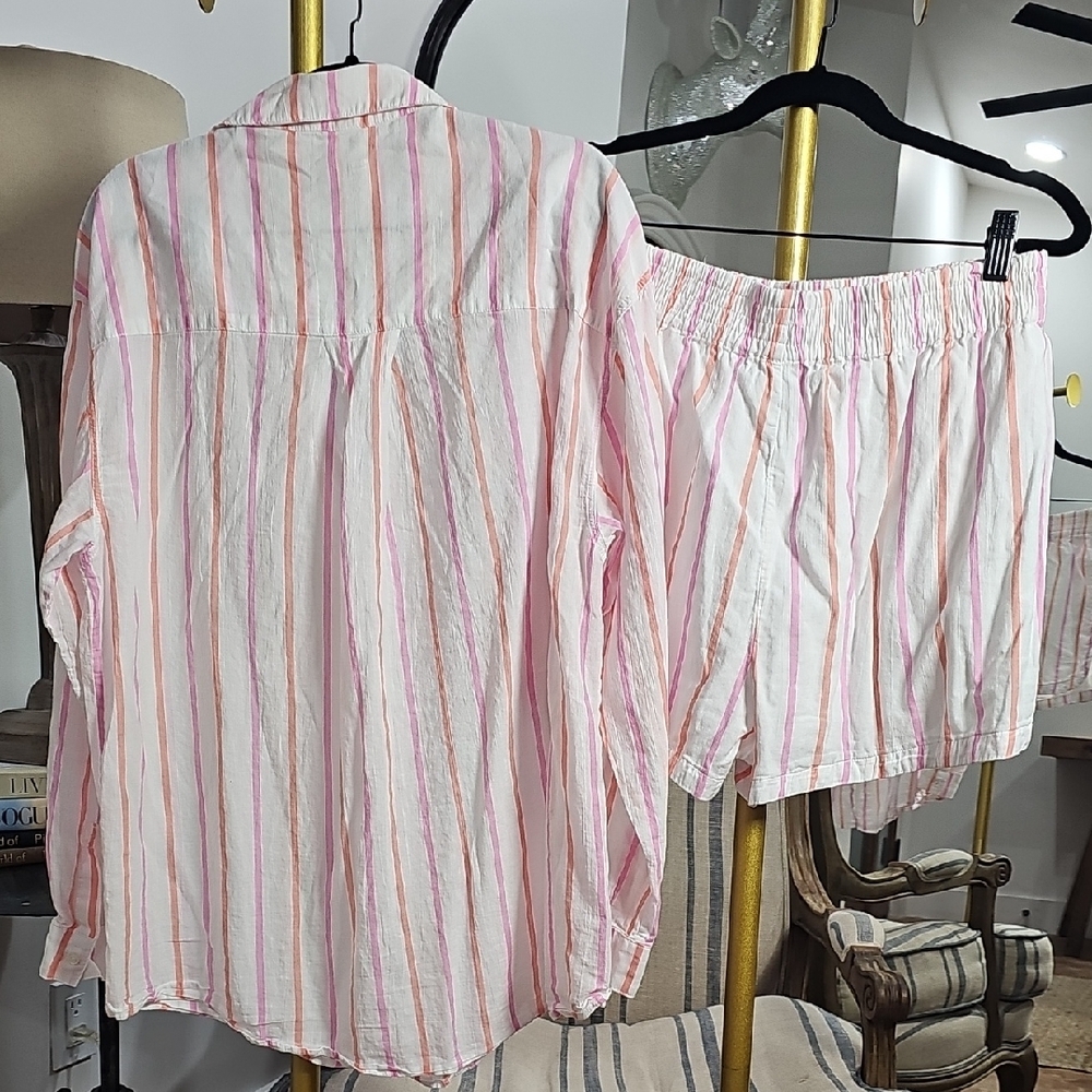 Fabletics White Pajama Set with Pink and Orange Stripes - Picture 2 of 8